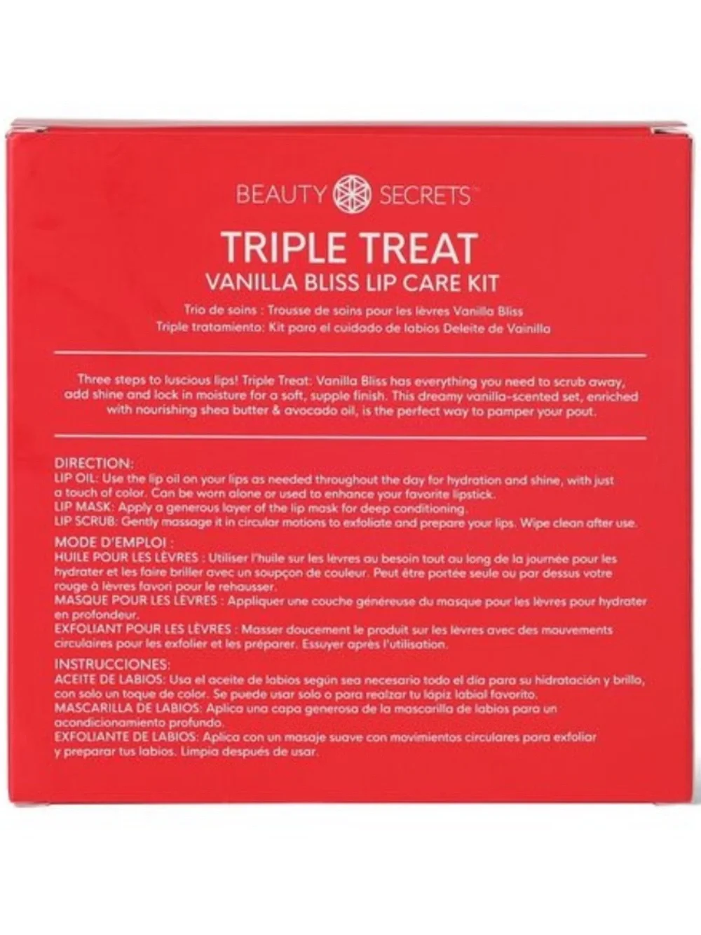 Beauty Secrets Triple Treat Vanilla Bliss Lip Care Kit With Lip Oil Mask & Scrub